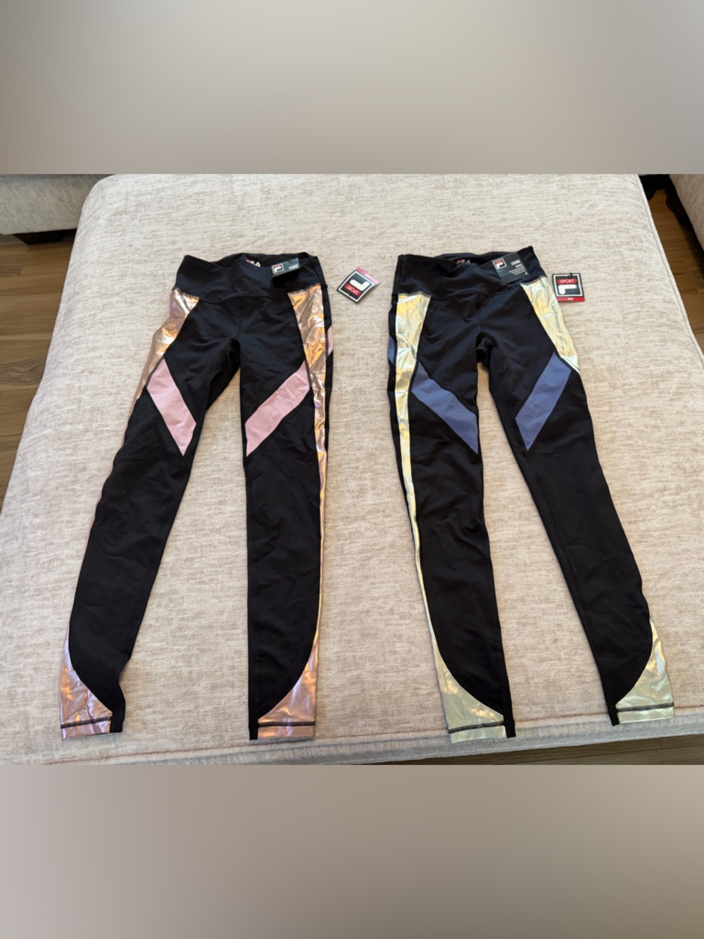 Fila Black Leggings with metallic Accent. 2 pair.  Size XS